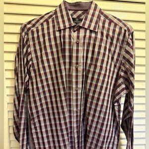 Bugatchi Burgundy and White Checkered Shirt